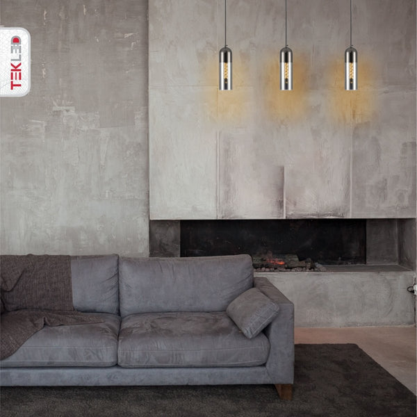 Sleek Duo-Tone Cylinder Pendant Ceiling Light - Amber Bronze or Smoky Black Variants