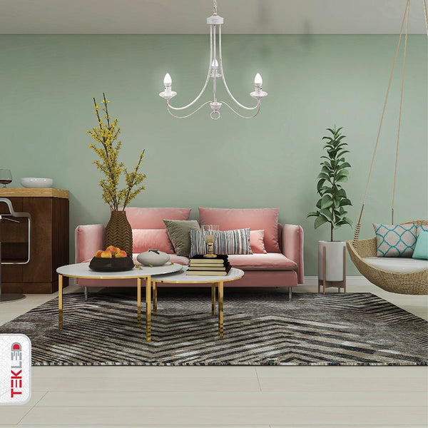 Gold Brushed White Rice Minimalist Arm Candle Ceiling Chandelier Light