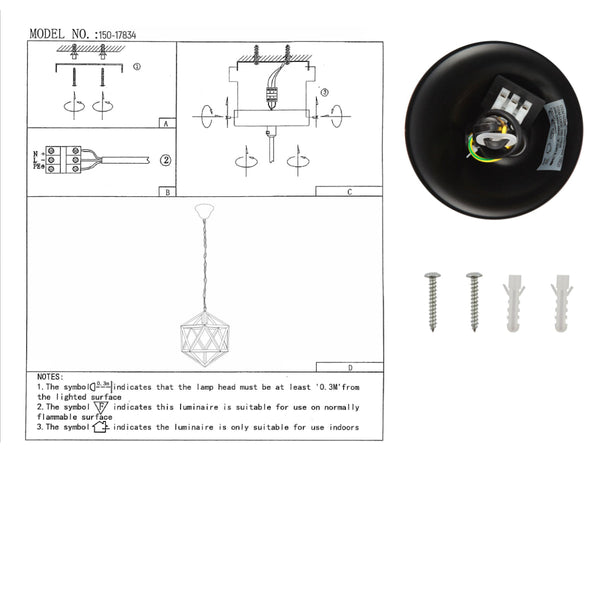 Black Metal Cage Polyhedral Pendant Ceiling Light E27