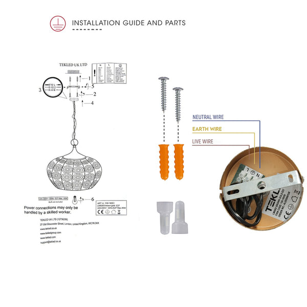 Antique Brass or Brown Gold Moroccan Style Dome Pendant Ceiling Light E27