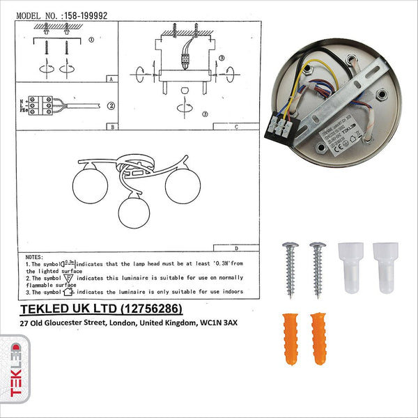 Chrome Metal Clear Glass Ceiling Light 3xG9