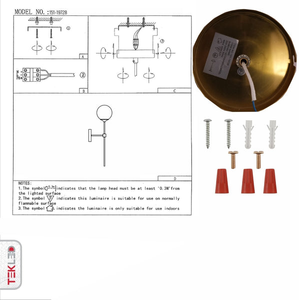 Amber Glass Gold Metal Wall Light L E27 Fitting