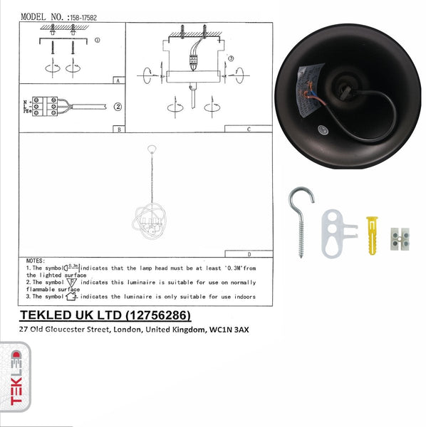 Black 3 Circle Pendant Ceiling Light E14