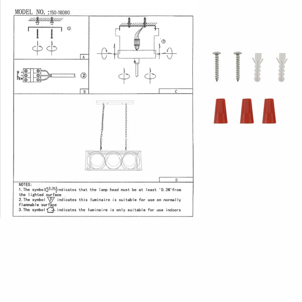 Black Cuboid Metal Amber Globe Glass Island Chandelier Ceiling Light 3xE27
