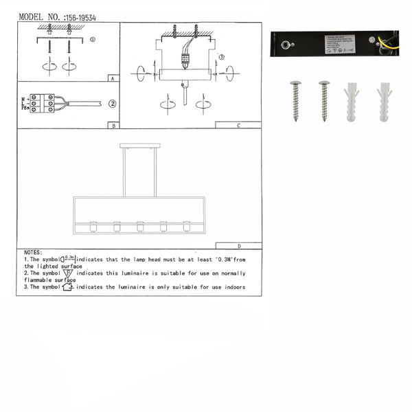Black Metal Cuboid Kitchen Island Chandelier Ceiling Light 5xE27