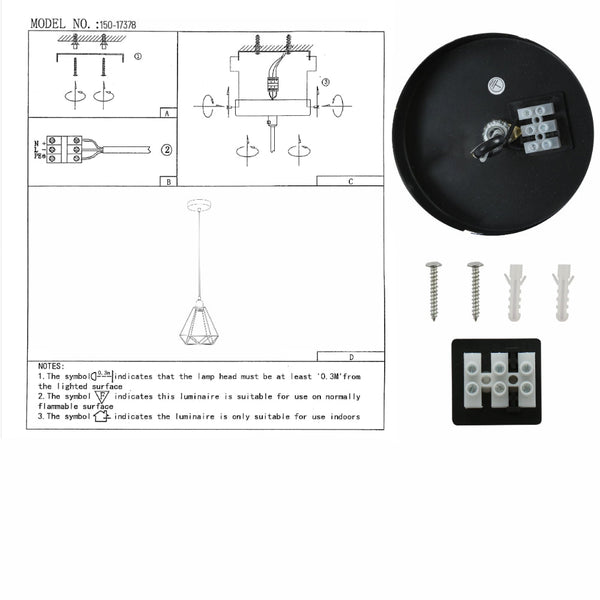 Black Metal Diamond Caged Funnel Pendant Ceiling Light E27