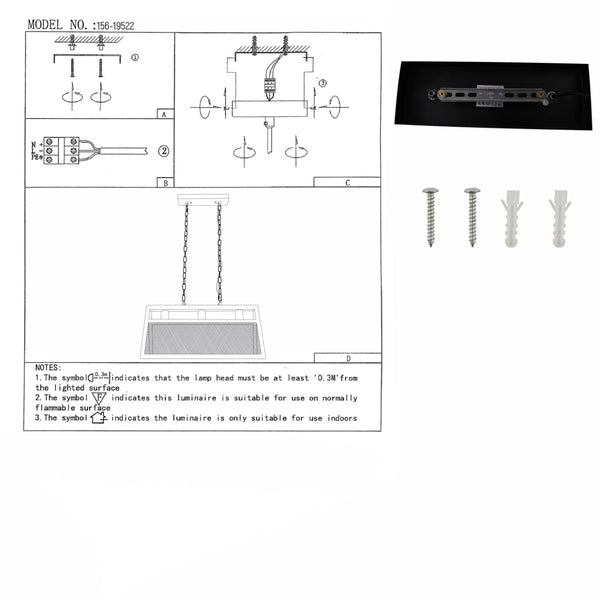Black Metal Island Chandelier Ceiling Light 3xE27 Fitting