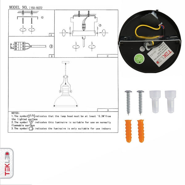 Black Nautical Industrial Caged Dome Shade Glass Metal Ceiling Pendant Light E27 Fitting