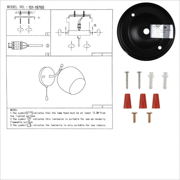 Black-Chrome | White Metal Partial Mirror Cone Glass Wall Light E27 Pull Down Switch