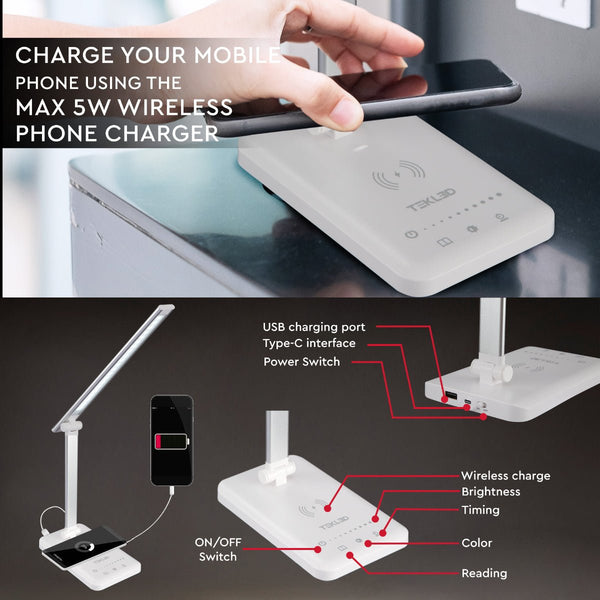 Dingo Desk Light Dimmable and Colour Modes with Wireless Phone Charger