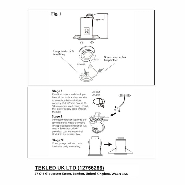 Fixed Diecast Aluminium Fire Rated Downlight IP20 GU10 Fitting