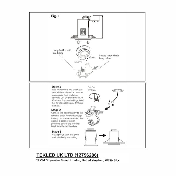 Fixed Pressed Steel Fire Rated Downlight IP20 GU10 Fitting