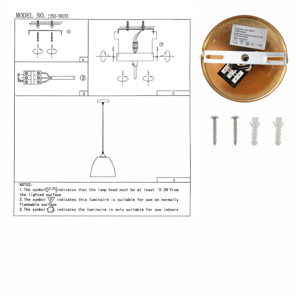 Silver Gold Glass Dome Pendant Ceiling Light E27