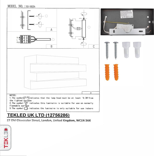 Integrated LED Metal Wall Light 12W Warm White 3000K