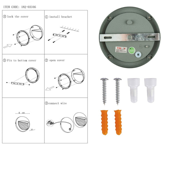 LED Diecast Aluminium Round Stair and Wall Light 5W IP54 Grey