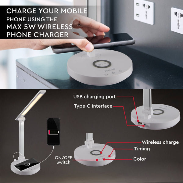 Lingo Desk Light Dimmable and Colour Modes with Wireless Phone Charger