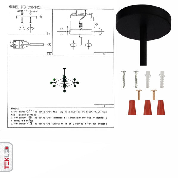 TEKLED Molecule Shape Black Rod Metal Amber Glass Globe Chandelier Ceiling Light - 10 Globe or 15 Globe.