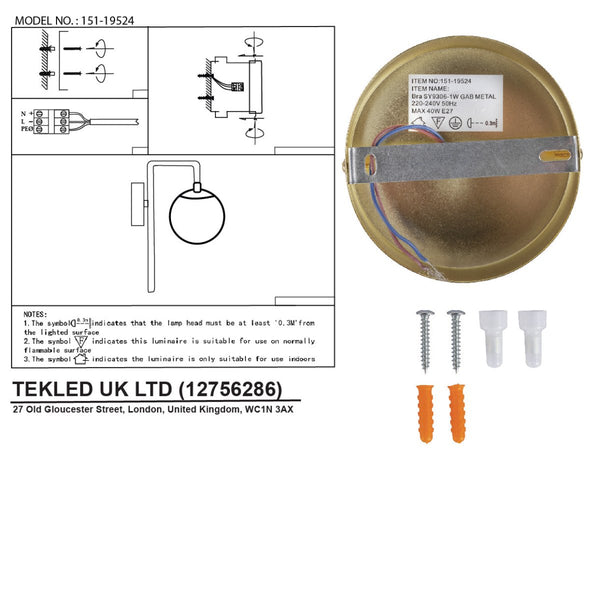 Opal Globe Glass Cane Metal Downward Wall Light