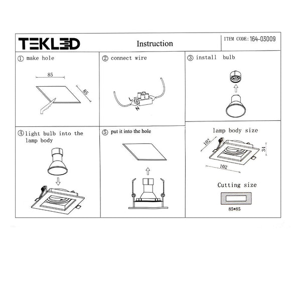 Polycarbonate Rectangle Grill Tilt Recessed Downlight GU10