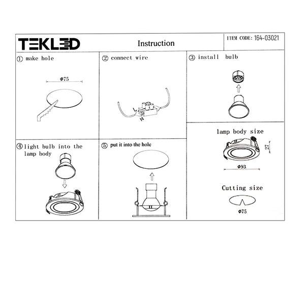 Round Polycarbonate Tilt Recessed Downlight GU10 White or Black