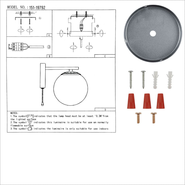Elegant Globe Wall Light with Pull Down Switch - Smoky Glass