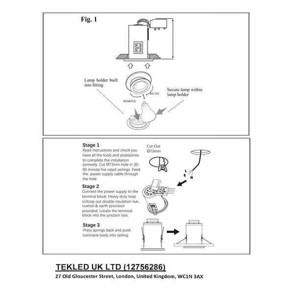 Tilt Pressed Steel Fire Rated Downlight IP20 GU10 Fitting