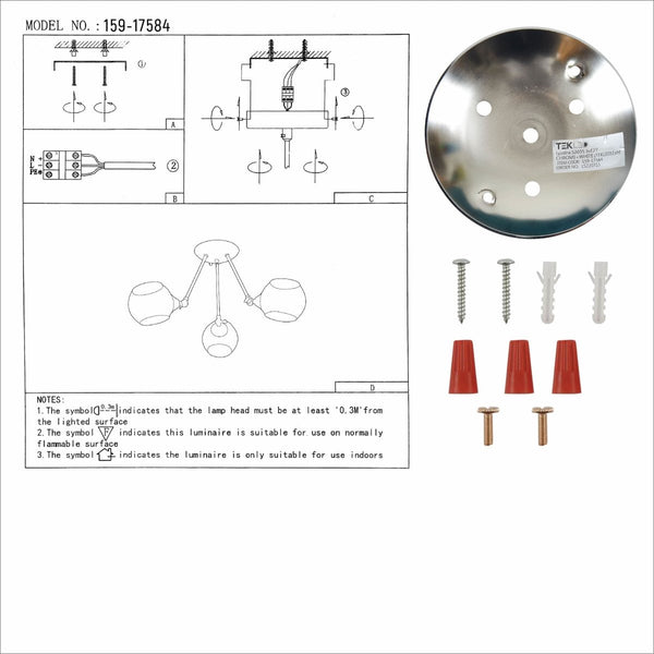 Smoky Cut-out Globe Glass Hinged Chrome Metal Semi Flush Ceiling Light