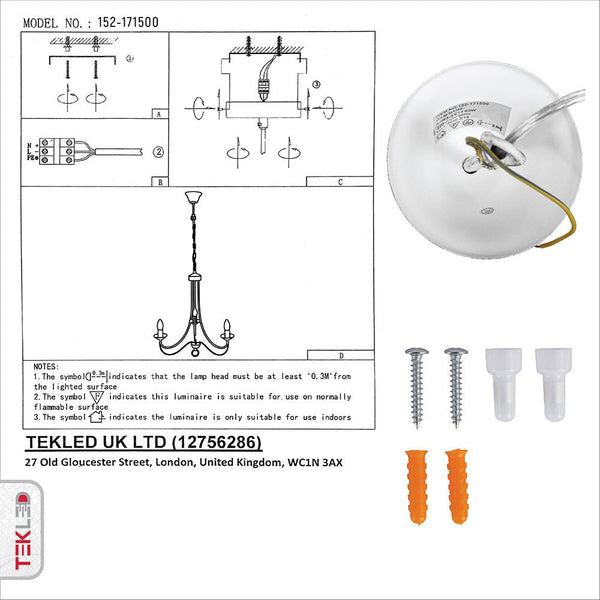 TEKLED
Gold Brushed White Rice Minimalist Arm Candle Ceiling Chandelier Light - 3, 5 or 8 Candle.