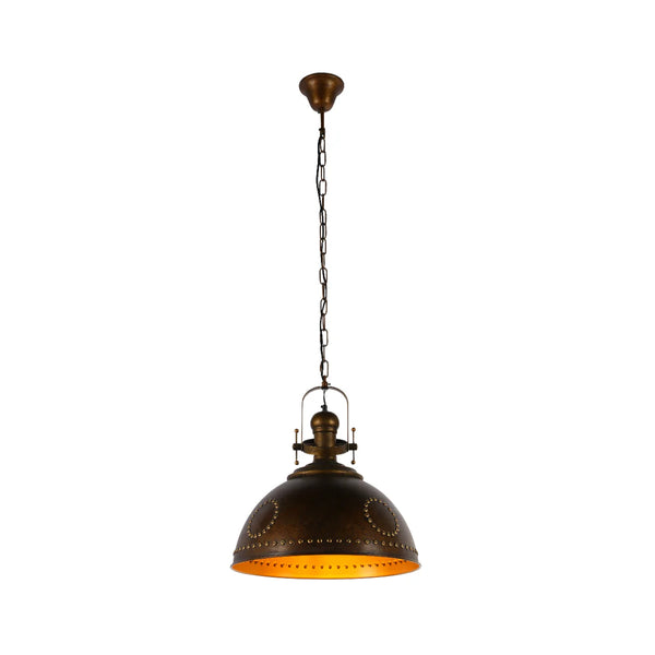 Vintage Industrial Dome Pendant Light with Rivet Detailing