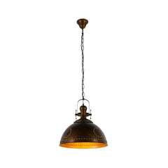Vintage Industrial Dome Pendant Light with Rivet Detailing