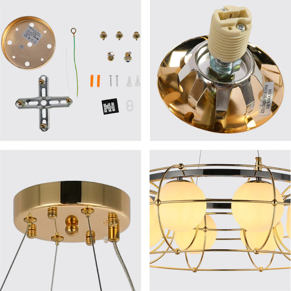 Vintage-Modern Orb Chandelier with Geometric Gold Detailing G9
