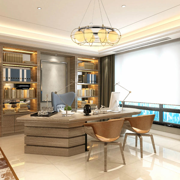 Vintage-Modern Orb Chandelier with Geometric Gold Detailing G9