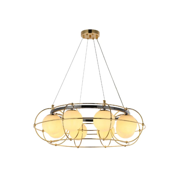 Vintage-Modern Orb Chandelier with Geometric Gold Detailing G9
