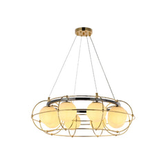 Vintage-Modern Orb Chandelier with Geometric Gold Detailing G9