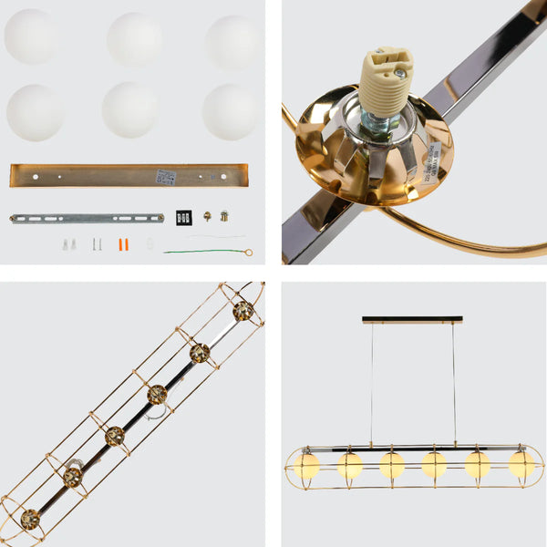 Vintage-Modern Orb Chandelier with Geometric Gold Detailing G9