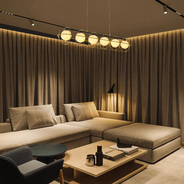 Vintage-Modern Orb Chandelier with Geometric Gold Detailing G9