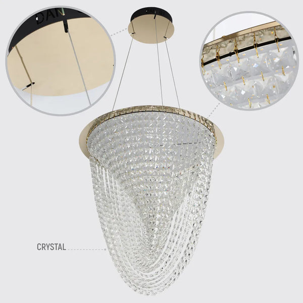 Vortex Crystal Cascade LED Chandelier 80W Gold