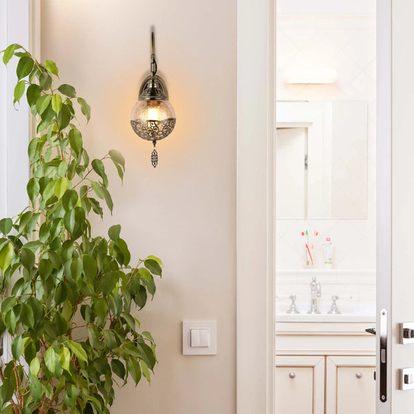 Antique Glass Wall Light with Decorative Metal