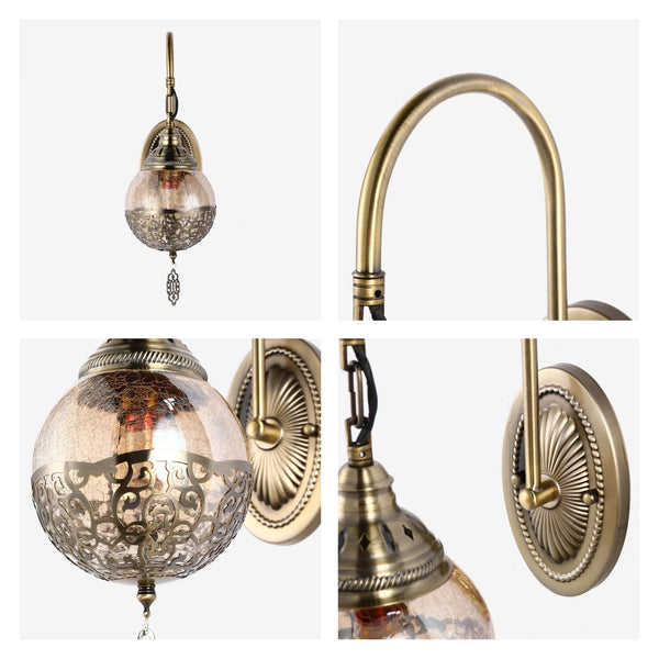 Antique Glass Wall Light with Decorative Metal
