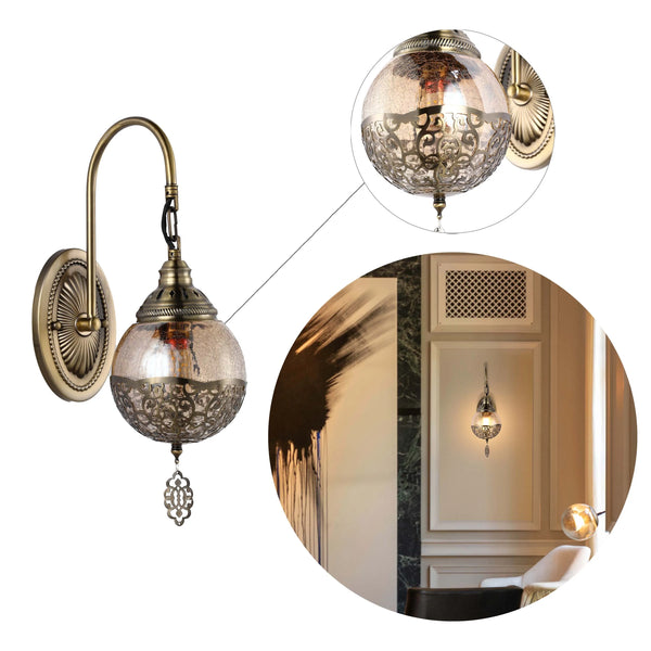 Antique Glass Wall Light with Decorative Metal