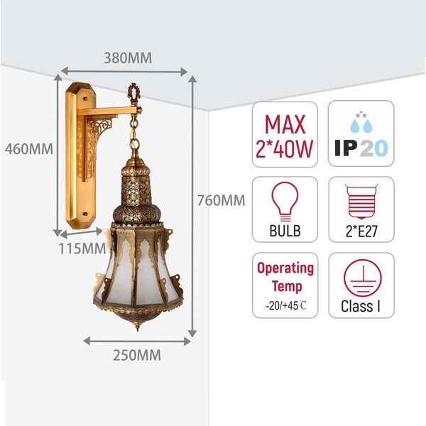 Antique Glass Wall Light with Decorative Metal
