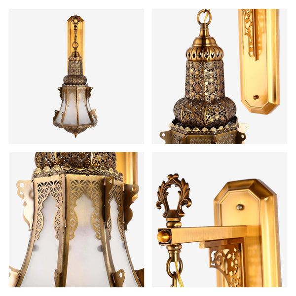Antique Glass Wall Light with Decorative Metal
