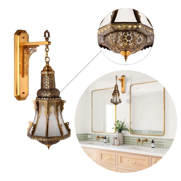 Antique Glass Wall Light with Decorative Metal