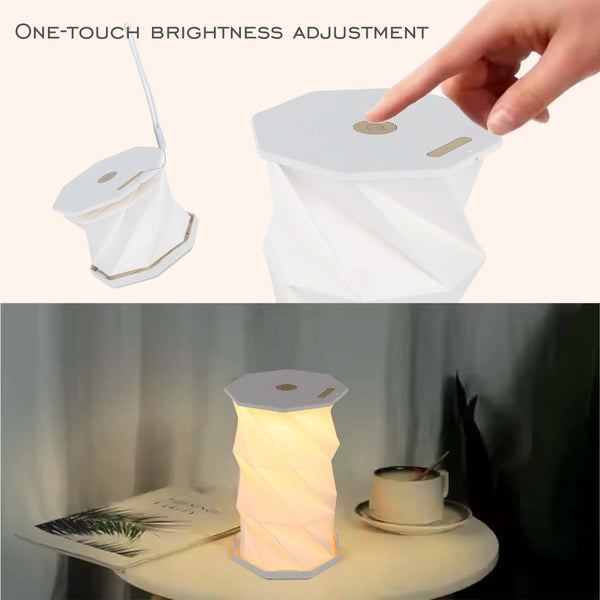 Expandable Origami Table Lamp – White & Gold, USB Rechargeable, 3CCT Dimmable LED