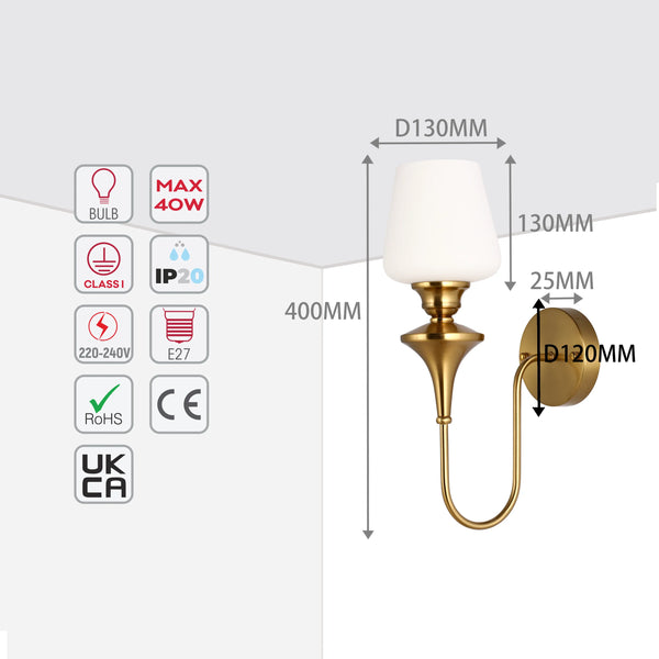 White & Gold Wall Light - Single, Double, or Triple