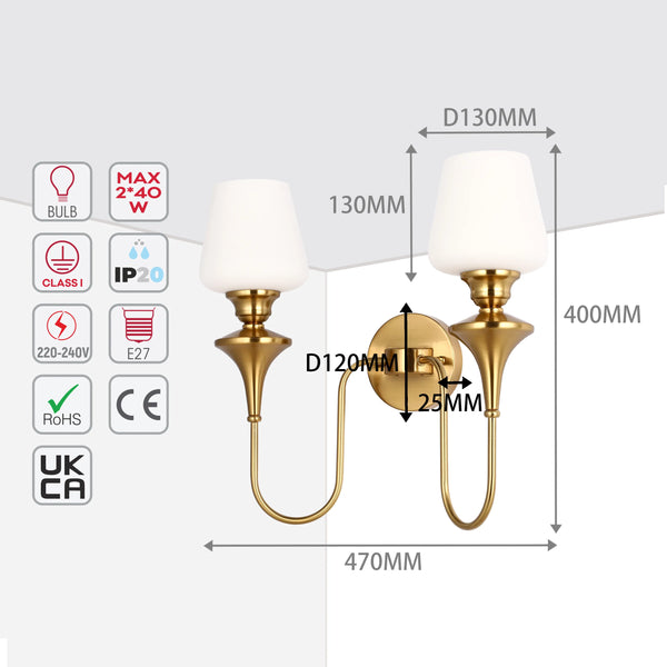 White & Gold Wall Light - Single, Double, or Triple
