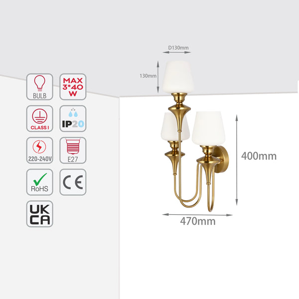 White & Gold Wall Light - Single, Double, or Triple