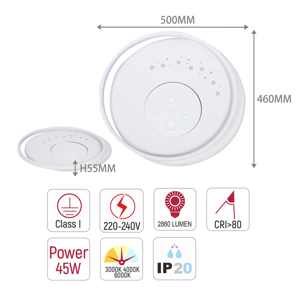 White LED Flush Mount Ceiling Light (Flower, Moon & Stars Designs)