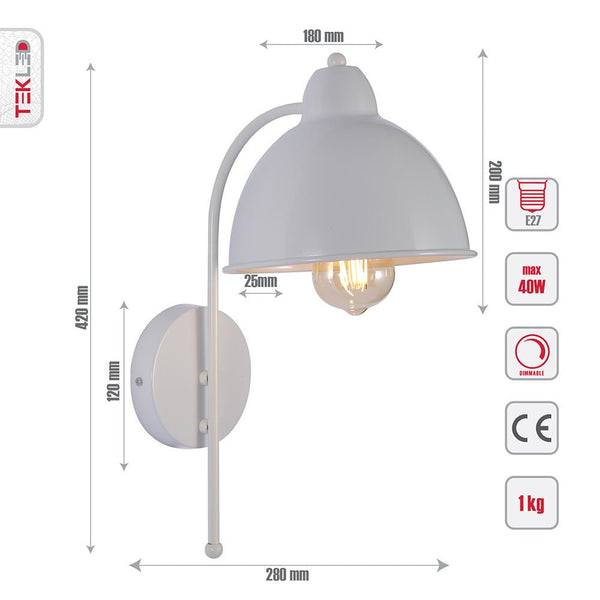 Snowdrop Metal Dome Wall Light E27 Fitting