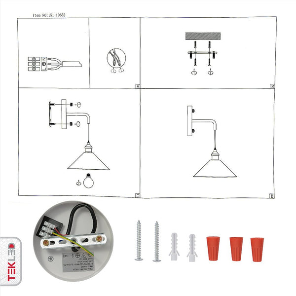 Metal Funnel Suspended Wall Light E27 Fitting